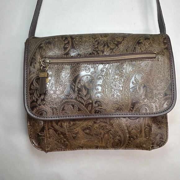 Relic by Fossil Embossed Purse Gold Pattern Crossbody - Picture 3 of 9